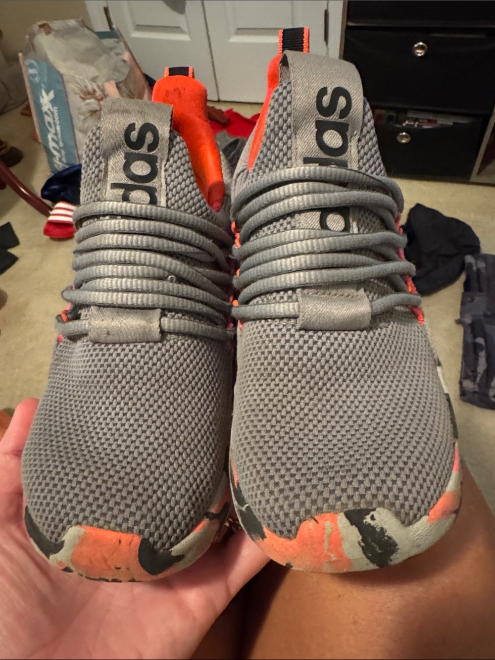 adidas Kids Gray and Orange Knit Slip-On Sneakers
